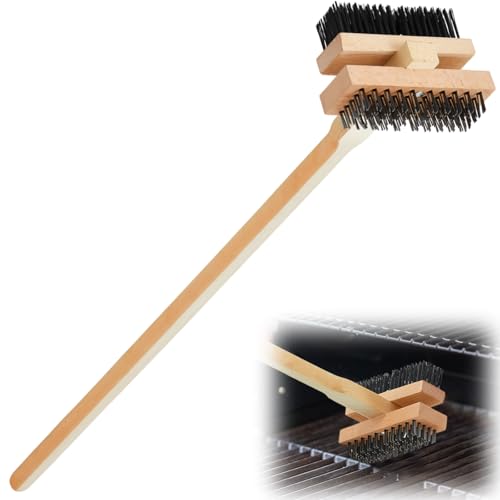 Kritkin 1 Pack Stainless Steel Grill Brush 48 Inch Large Double Ended Grill Brush with Long Handle for Commercial BBQs Outdoor Good Picnic Restaurant Kitchens Dealing with Grease Residue and Buildup