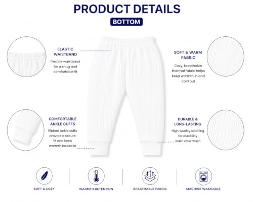 Image of TIXY Baby Thermal Wear Set Pack of 3 for Boys & Girls | Full Sleeve Cotton Rich Winter Innerwear Top & Bottom Set | Soft Warm Ribbed Thermals for Infants & Toddlers