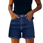 Saxrel Blue Denim Shorts for Women High Waisted Jeans - Summer Denim Hiking Shorts Button/Drawstring Waist Jeans Pant Pockets for Daily Commute Office Casual Outings Sizes S-3XL
