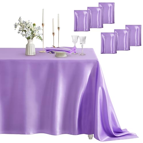 Counfeisly 6 Pack Satin Table Cover Rectangle Silkly Soft Table Cloth, Satin Dining Table Cloths for Wedding Banquet Table Decoration, Dining Room, Indoor and Outdoor Use, 60 x 84 Inches, Light Purple by Counfeisly - Used condition - US$27.43