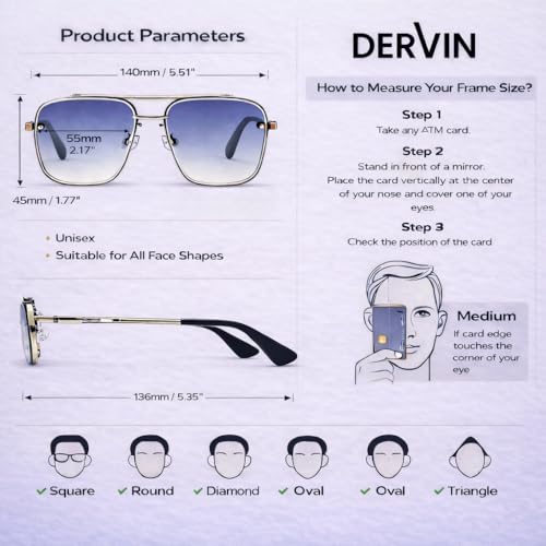 Image of Dervin UV Protected Driving Pilot Gradient Square Metal Body Sunglasses for Men and Women