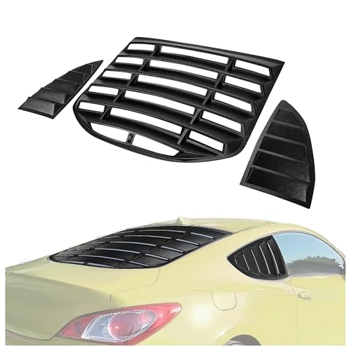 KUAFU Rear + Side Window Louver Compatible with 2010-2016 Hyundai Genesis Coupe in GT Lambo Style Windshield Sun Shade Cover ABS Matte Black 3Pcs