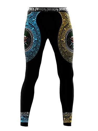 Raven Fightwear Men's Huitzilopochtli Aztec Leggings Spats MMA BJJ Black Large