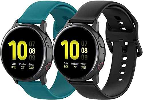 Fit for Samsung Galaxy Watch Active 2 40mm/ 44mm Watch Bands, 20mm Silicone Replacement Band Straps Wristbands Fit for Garmin Forerunner 245 Music for Women Men (Black Green, Large)