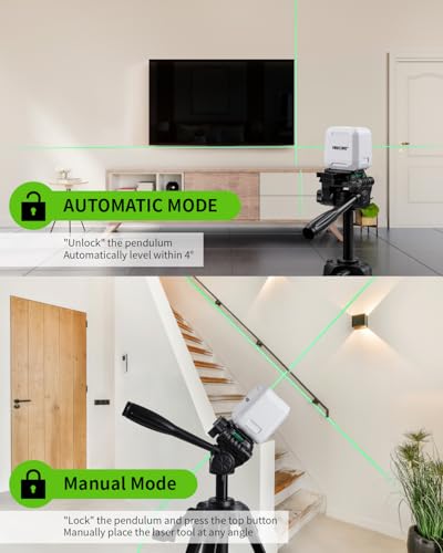 Image of Firecore Laser Level with Tripod, Self Leveling Laser Level Green Cross Line Laser Leveler Tool for Picture Hanging Wall Tile Home Renovation Indoor Projects, Carry Pouch and Battery Included