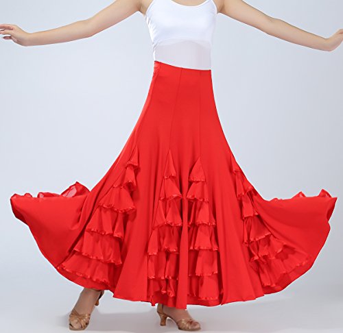 Whitewed Long Modern Flamenco Waltz Standard Ballroom Dance Fancy Training Skirt2