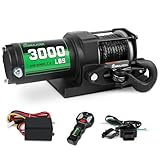 STIMULATER 3000lb ATV Winch with Synthetic Rope,Electric Winch 12V, with Wireless Remote Control and Manual Switch, with Hawse Fairlead,IP67 Waterproof,Suitable for Most Trailer, Boat and ATV Winch