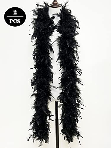Kawaii Feather Boa Black 60 Gram, 80 Inches Long Turkey Chandelle Feather Boa Great For Party Dancing Dress Up, Kids Party, Halloween Costume, Christmas Tree, Holiday Decors（1Pcs） #TOP1
