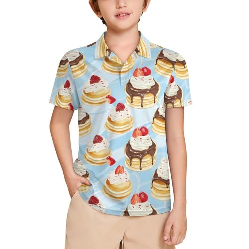 Boys' Classic Polo Shirts Short Sleeve Moisture-Wicking Golf & Tennis Shirts for Youth Teens Strawberry Cream Cake