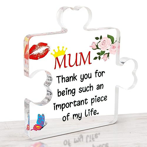 HONMOK Gifts for Mum, Mothers Day Gifts for Mummy, Mum Birthday Gifts from Daughter Son Kids, Mum Puzzle Piece Acrylic Plaque, Mum Gifts Ideas, Best Mum Presents on Mother's Day Christmas