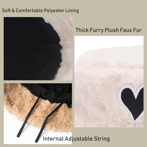 Image of Bucket Hat Women Furry Fuzzy Bucket Hats for Ladies, Winter Warm Fluffy Plush Faux Fur Hat for Women