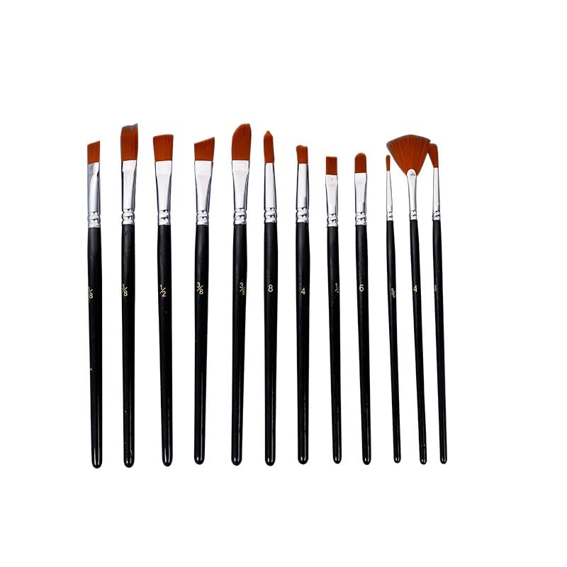 Ensemble De 12 Pinceaux en Nylon Noir pour La Peinture Acrylique, Idéal pour Les Artistes Et Les Étudiants.