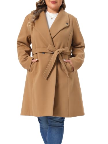 Image of Agnes Orinda Women Plus Size Lapel Double Breasted Belted Winter Coats