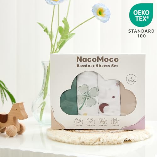 4 Pack Bassinet Sheets - 30"x18" Bassinet Fitted Sheets for Halo BassiNest, 4moms MamaRoo, Chicco LullaGlide and Other Small Size Bassinet | Ultra Soft & Skin Friendly Bassinet Sheets for Boys Girls