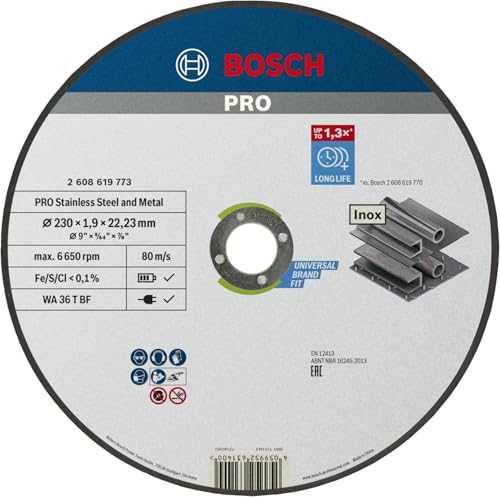 Bosch Professional 1x Disco de Corte Standard for Inox (para Acero Inoxidable, Ø 230 x 1,9 x 22,23 mm, Recto, Accesorio Amoladora)
