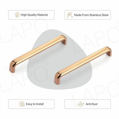 Image of LAPO 6 Inch Drawer Handles for Kitchen, Long Rosegold Pulls for Pooja Mandir, Wardrobe, Almirah, and Cupboard,Controlled and Stable Grip (450mm, Rosegold Finish, Pack of 2)