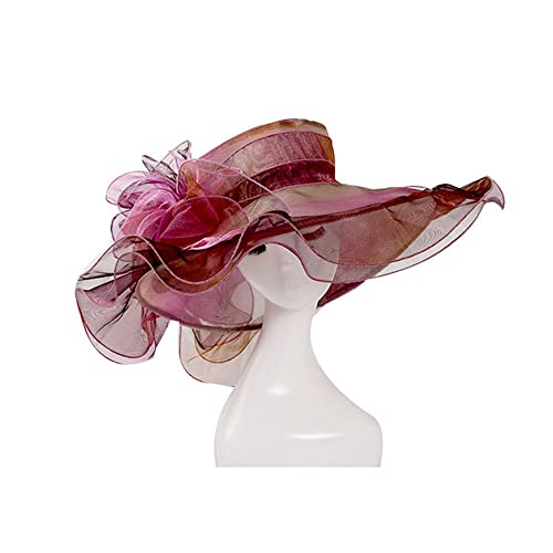 LUMoony Chapéu para mulher, 1 unidade, de organza, para igreja, para namorada, casamento, chapéus de sol, para festas de chá, aba larga, chapéu de sol, toucado com aba grande, gorro de praia, chapéus