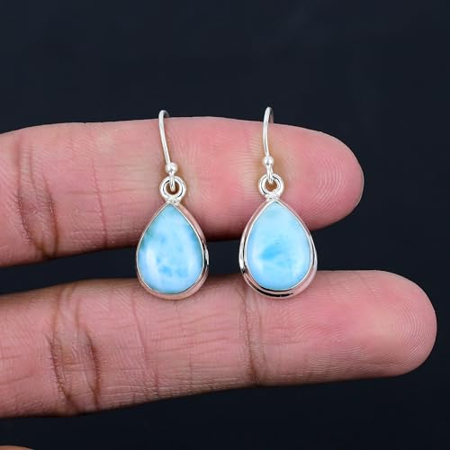 Silver Palace Solid 925 Sterling Silver Natural Larimar Gemstone Drop Dangle Earrings For Womens4