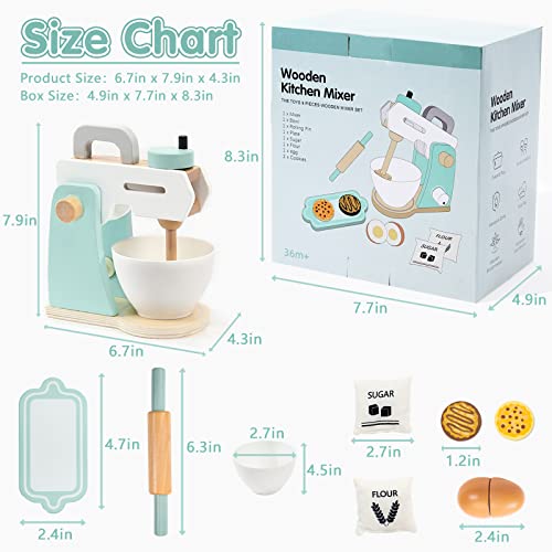 Play Kitchen Accessories, Frogprin Wooden Toy Mixer Set, Pretend Play Food Sets for Kids Kitchen - Includes Extra Egg, Rolling Pin, Cookies, Sugar, Flour