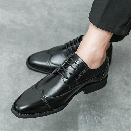 Men's Lace up Dress Shoes Genuine Leather Oxfords Comfortable Slip Resistant Formal Business Casual Footwear Black2