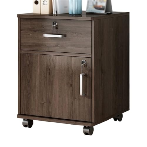 Gabinete de almacenamiento de documentos Archivador de oficina, un cajón madera con una puerta, gabinete almacenamiento, archivador cerradura, rueda , lateral pequeño deslizante De pie(Bruin)