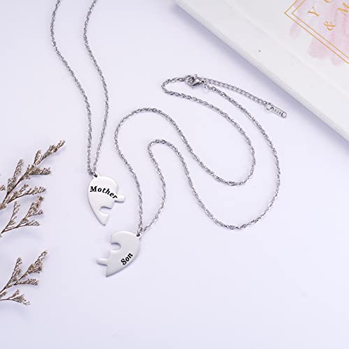 Ralukiia Mother And Son Heart Matching Necklace Set For 2, For Mom From Son, Mommy To Boys Graduation Back To School Birthday Jewelry #TOP4