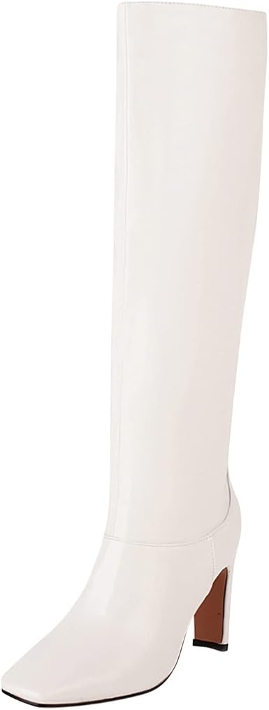 Amazon.com: Botas altas hasta la rodilla con puntera cuadrada para mujer,  sexy, tacón alto, botas de vestir de piel a la moda para invierno a media  pantorrilla : Ropa, Zapatos y Joyería
