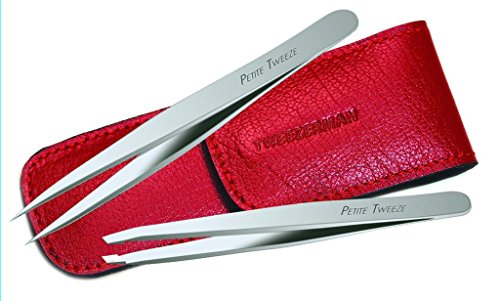 Tweezerman Petite Tweezer Set, Red Leather Case