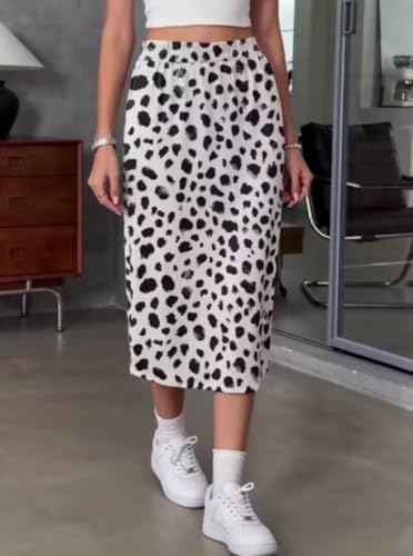 Image of Naggoo Midi Skirts for Women Summer Elastic High Waisted Basic Straight Skirt with Slit