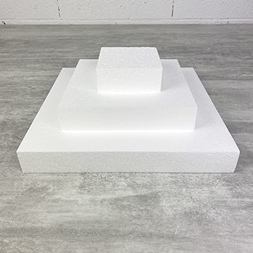 Lealoo Pièce montée Carrée en polystyrène, Haut. 12 cm, Base Coté 30 cm à 10 cm, 3 socles Haut. 4 cm