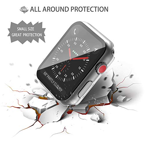 Image of Piuellia 2 Pack Hard Case with Tempered Glass Screen Protector for Apple Watch Series 3 Series 2 42mm, Ultra Thin PC Protective Case for iWatch, 1 Black+1 Transparent