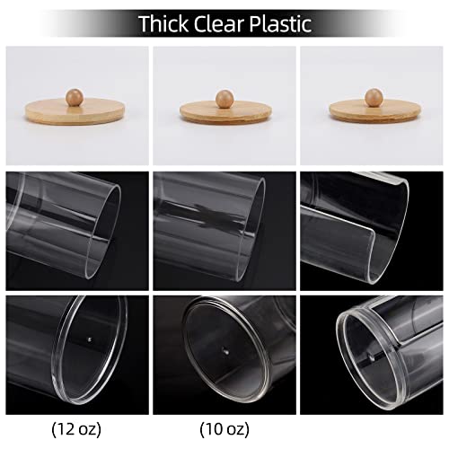 Image of Tbestmax 4 Pcs Qtip Holder Dispenser for Cotton Ball, Cotton Swab, Floss - 10 oz, 12 oz Clear Apothecary Jars with Bamboo Lids, Restroom Bathroom Organizers and Storage Containers