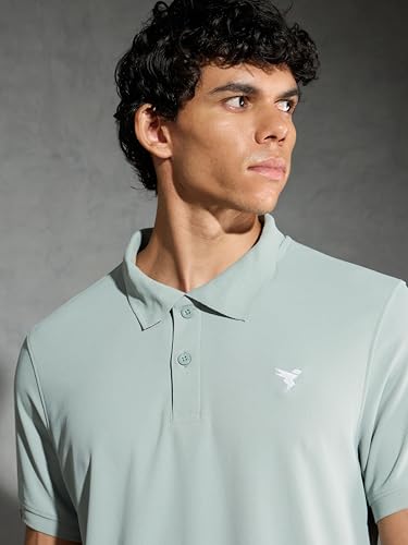 Image of TECHNOSPORT Men's Solid Slim Fit Polo Collar T-Shirt MATPIQ Half Sleeve Button Polyester for Gym Running Workout UPF50+ Anti Odour