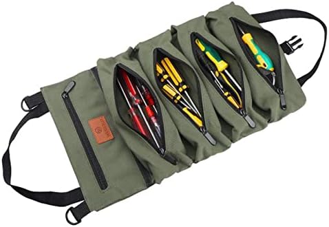 Roll Up Tool Bag, 16A Canvas Roll Up Pouch with 5 Zipper Pockets, Multi-Purpose Tool Pouch Roll(Green)
