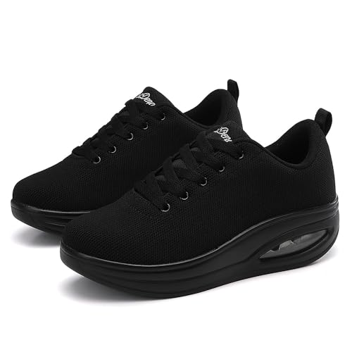 RUIDENG Walking Shoes for Women Air Cushion Nurse Slip Resistant Work Running Sneakers Platform Sneakers Comfortable Rocker Thick-Soled Weight Light