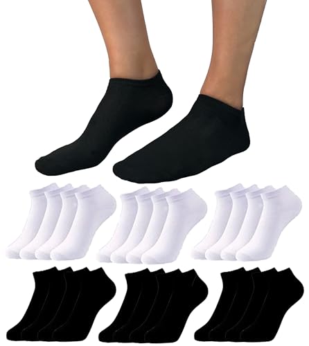 DIVABONNA 12 Pares Calcetines Tobilleros Hombre - Calcetin Hombre Cortos - Calcetines Hombre de Algodón (40-46, Blanco y Negro)