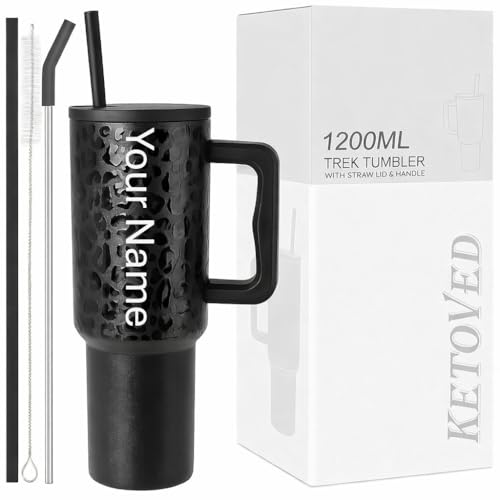 Image of Personalised with Your Name, 1200ml Tumbler with Straw-Handle-Stainless Steel Double Wall Insulated Cup | Leakproof Sipper Mug for Hot-Cold Drinks |Coffee - WaterTumbler (Leapard Black Custom)