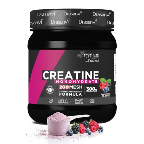 Drasanvi Creatina Monohidratada 300g Frutos del Bosque | Alta Solubilidad | Monohidrato de Creatina para Fuerza y Rendimiento | 3g de Creatina por Dosis | 200 MESH Micronizada | Vegan | Sport Live