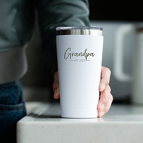 Gifts For New Grandpa - Grandpa Est. 2023-16 Oz White Insulated Stainless Steel Tumbler W/Lid For New Grandpas - First Time Grandpa Gifts Coffee Tumbler - Grandpa Grandparents Announcement Gifts #TOP1