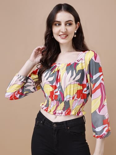 Image of Wedani Women's Casual Foral Print Puff Sleeve Regular Top