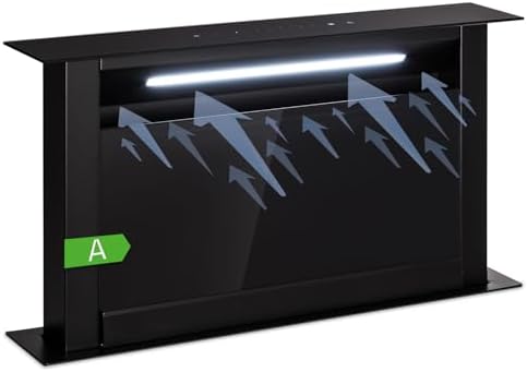Klarstein Downdraft Cooker Hood, 90cm - With a 604 m³/h boost airflow, 8 extraction modes, LED lights, and a timer. A sleek, quiet, vent-free option for your kitchen in black, 60cm.