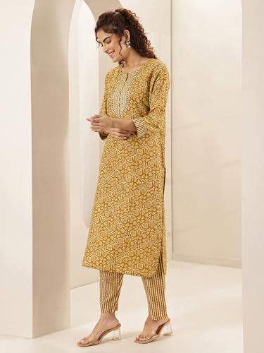 Image of Gerua By Libas Printed Cotton Blend Straight Kurta With Trousers and Dupatta | daily wear suit