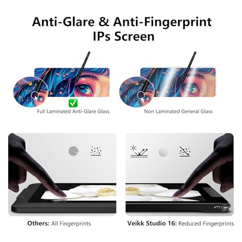 Image of VEIKK Studio 16 Drawing Ten Display 15.6 Inch Full-Laminated Graphics Drawing Monitor with Adjustable Stand and Quick Dial,Shortcut Keys (16K Levels Pen Pressure,125% sRGB)