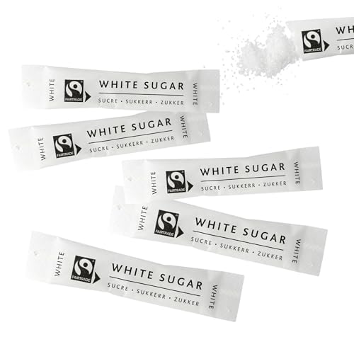 Fairtrade White Sugar Sachet 2kg Box, Approx 1000 units, Individually wrapped, Perfect for Cafes, Restaurants, Offices & Home use