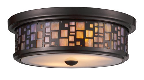 Elk 70027-2 Tiffany 2-Light Flush Mount, 4-Inch, Oiled Bronze With Tea Stained Glass