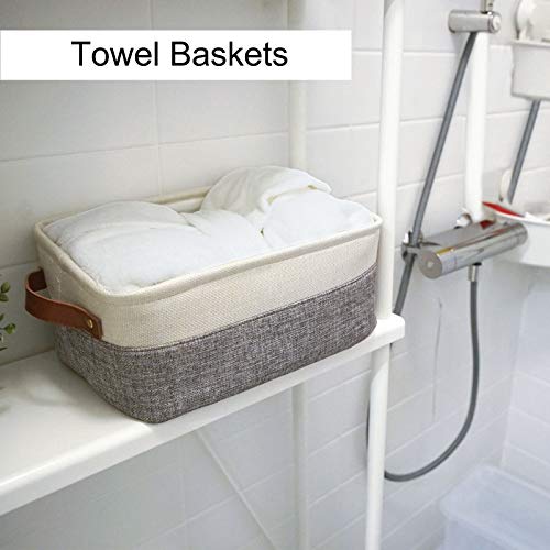 Hnzige Small Storage Baskets For Organizing(6 Pack) Fabric Baskets For Shelves, Closets, Laundry, Nursery, Decorative Baskets For Gifts Empty (White&Gray, 11.8" X 7.8" X 5.1") #TOP4