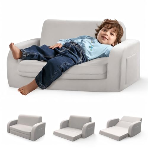 3-in-1 Kids Couch & Lounger Gray