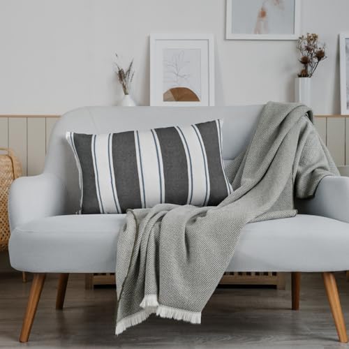 Image of 180 TC Pillow Cover Set of 2 | Pillow Cover Cotton 100% | Pillow Cover Set of 2 King Size | Wrinkle Free & Fade Resistance | Striped Pattern | Standard Size | All Season Use (Black & White)
