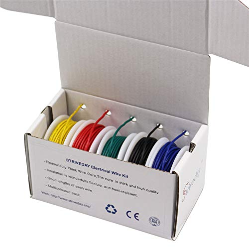 28 AWG Tinned Copper Wire Kit - 5Colors 33 Ft Each (165 Ft Total) Flexible, Heat Resistant Hook Up Wire for Circuit Board, Prototyping, Model Building, Automotive (300V)