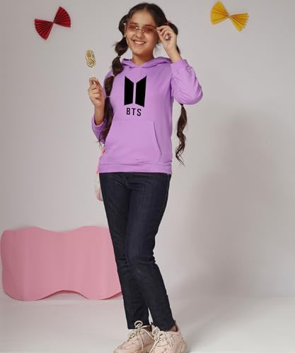 Image of KYDA KIDS Girls Cotton Hooded Sweatshirt | Regular Fit Full Sleeves Winter Wear Hoodies